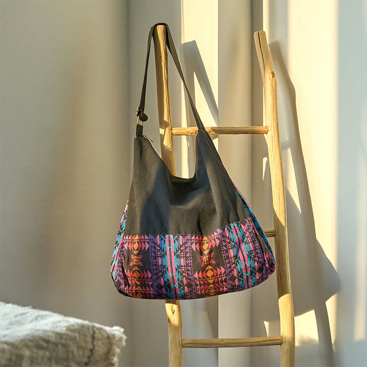 Buddha Stones Czarny Czerwony Różowy Wzór Geometryczny Bawełniana Torba Crossbody Torba Na Ramię