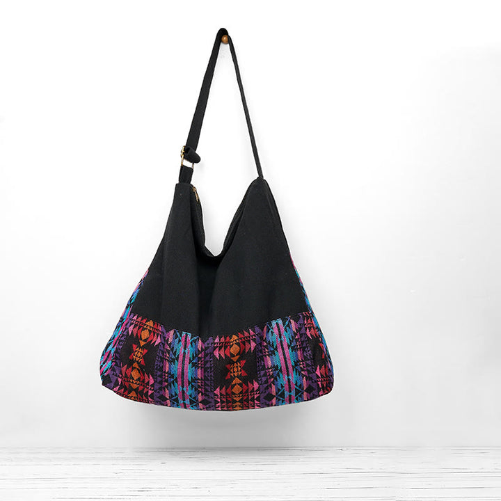 Buddha Stones Czarny Czerwony Różowy Wzór Geometryczny Bawełniana Torba Crossbody Torba Na Ramię
