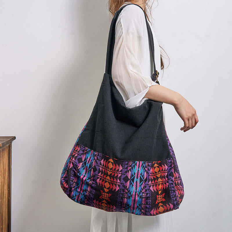 Buddha Stones Czarny Czerwony Różowy Wzór Geometryczny Bawełniana Torba Crossbody Torba Na Ramię