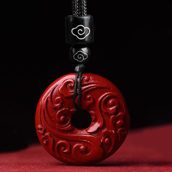 Buddha Stones Naturalny Cynober Lotos Klamra Pokoju Błogosławieństwo Naszyjnik Wisiorek Sznurkowy - image 3