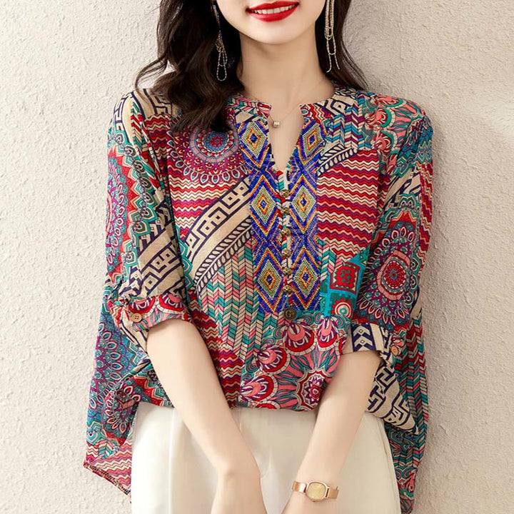 Koszula damska z pół-guzikiem w kształcie mandali z Buddha Stones