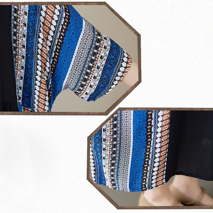 Sukienka midi z krótkim rękawem i kieszeniami w kolorze czarnym i niebieskim z Buddha Stones - image 13