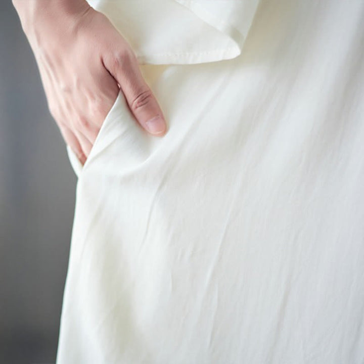 Sukienka midi z haftowanymi Buddha Stones , falbaniastym brzegiem i kieszeniami - image 9