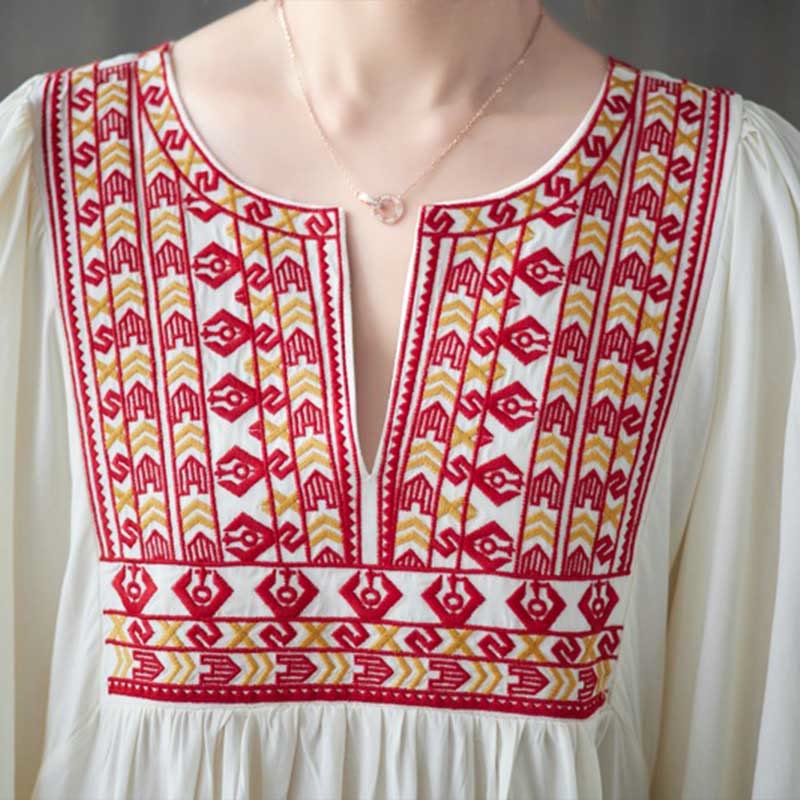 Sukienka midi z haftowanymi Buddha Stones , falbaniastym brzegiem i kieszeniami - image 5