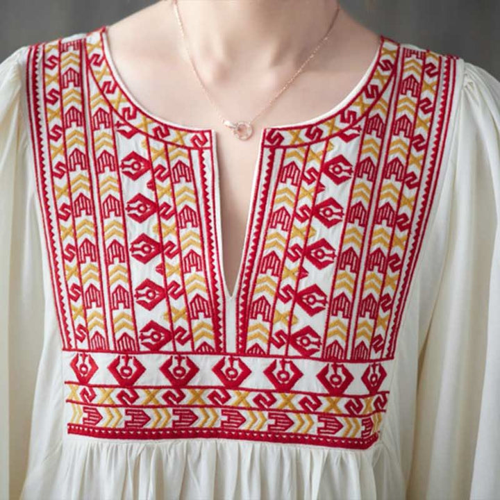 Sukienka midi z haftowanymi Buddha Stones , falbaniastym brzegiem i kieszeniami - image 5