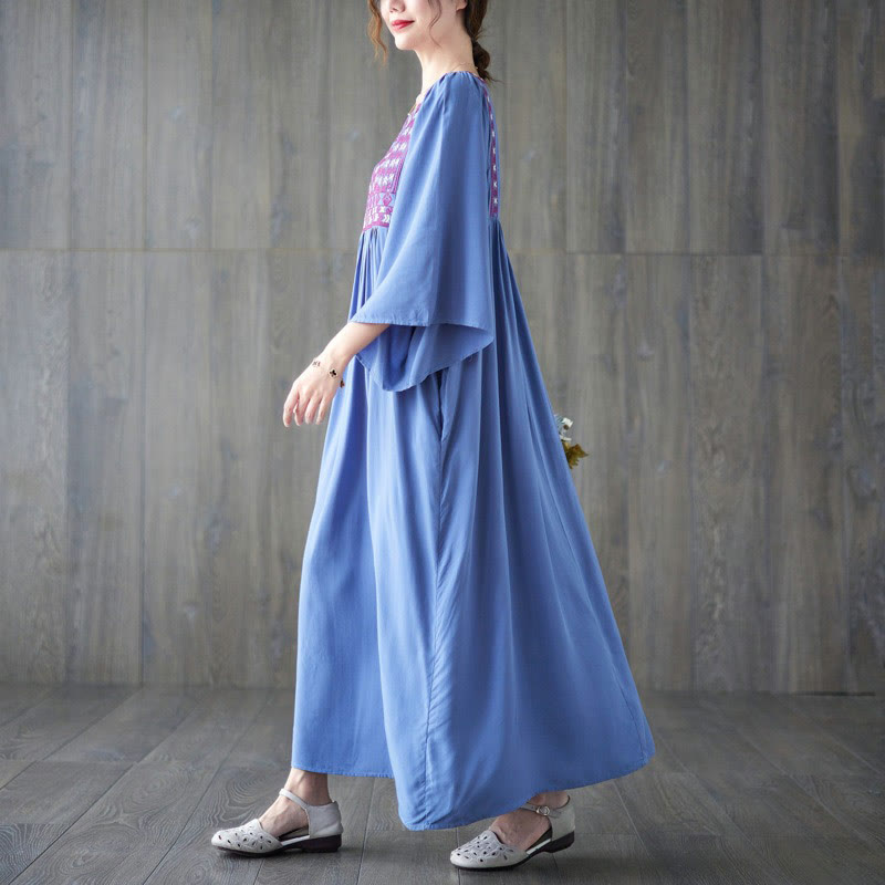 Sukienka midi z haftowanymi Buddha Stones , falbaniastym brzegiem i kieszeniami - image 17