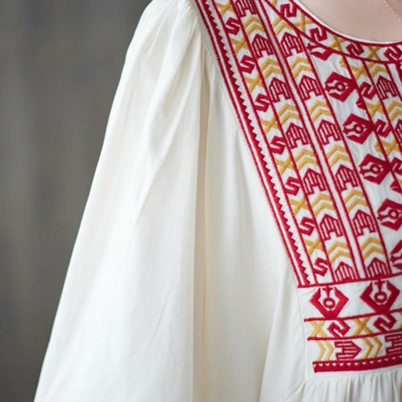 Sukienka midi z haftowanymi Buddha Stones , falbaniastym brzegiem i kieszeniami - image 7