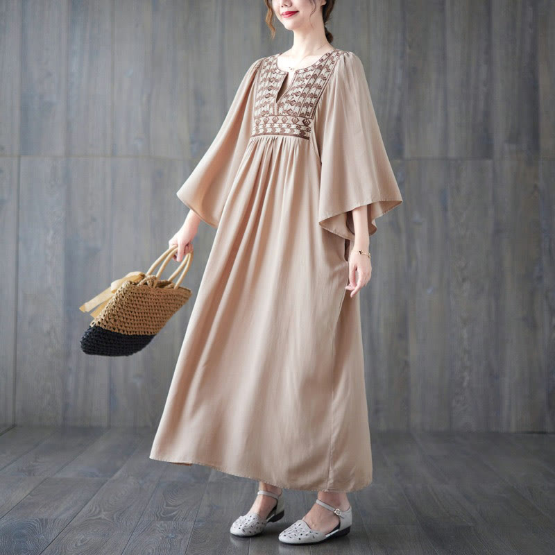 Sukienka midi z haftowanymi Buddha Stones , falbaniastym brzegiem i kieszeniami - image 31