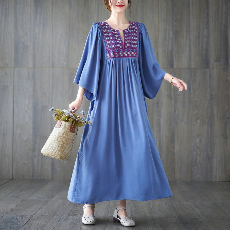 Sukienka midi z haftowanymi Buddha Stones , falbaniastym brzegiem i kieszeniami - image 15