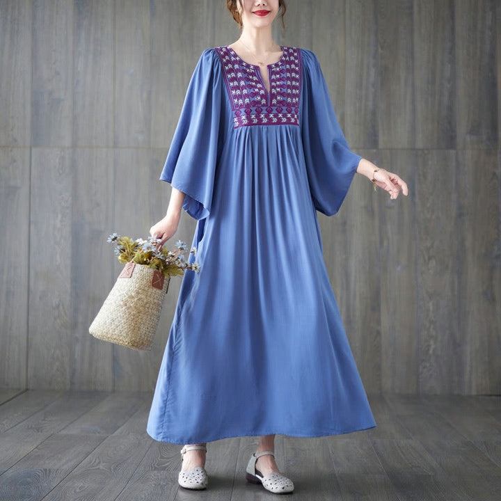 Sukienka midi z haftowanymi Buddha Stones , falbaniastym brzegiem i kieszeniami - image 15