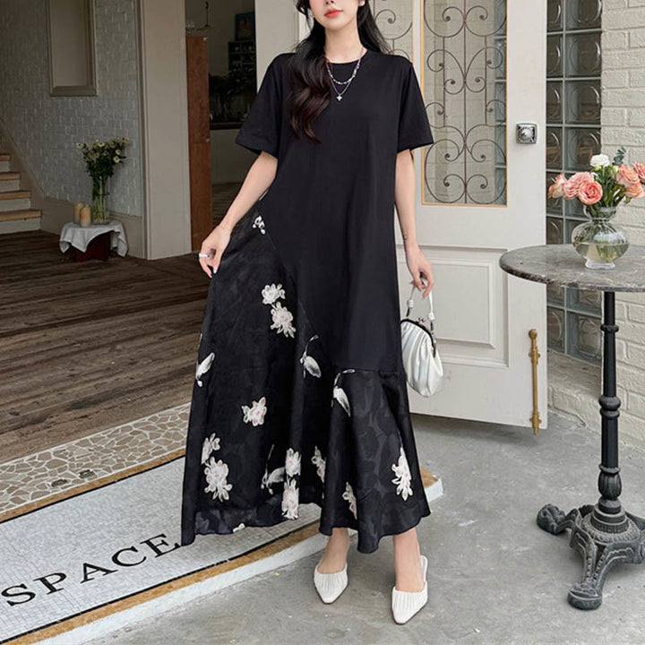 Sukienka midi z krótkim rękawem i żakardowym T-shirtem z Buddha Stones w kwiaty