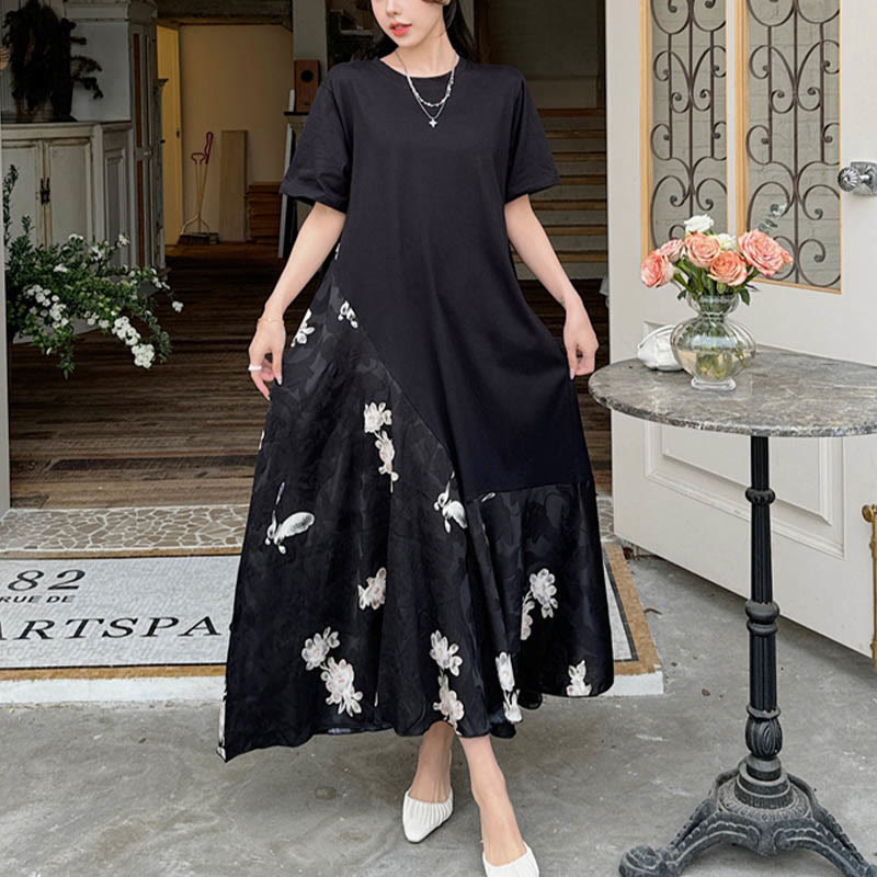 Sukienka midi z krótkim rękawem i żakardowym T-shirtem z Buddha Stones w kwiaty - image 1