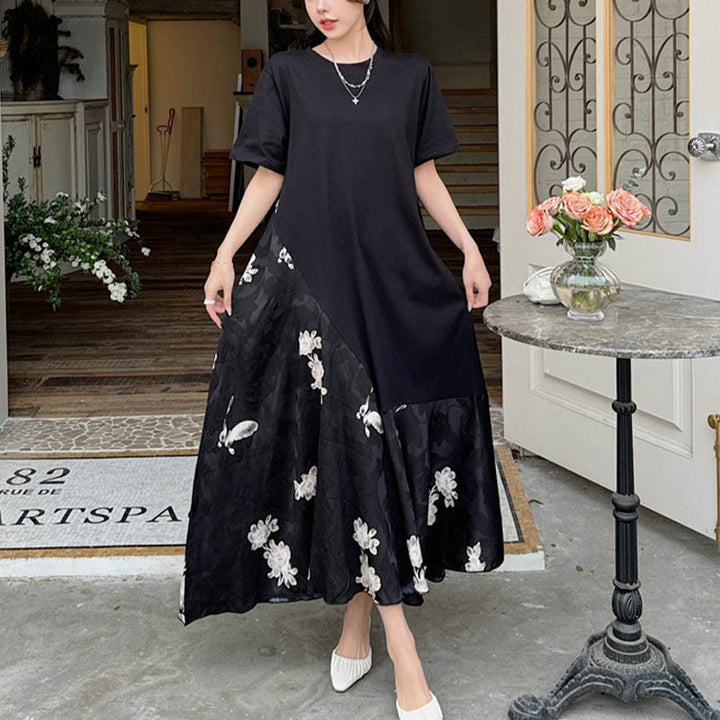 Sukienka midi z krótkim rękawem i żakardowym T-shirtem z Buddha Stones w kwiaty - image 1