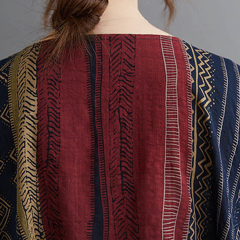 Sukienka midi z krótkim rękawem i kieszeniami w stylu Buddha Stones i geometrią - image 5