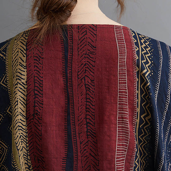 Sukienka midi z krótkim rękawem i kieszeniami w stylu Buddha Stones i geometrią - image 5