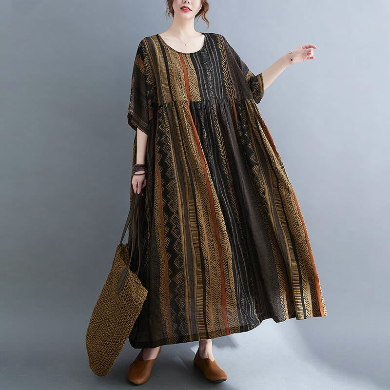 Sukienka midi z krótkim rękawem i kieszeniami w stylu Buddha Stones i geometrią - image 16