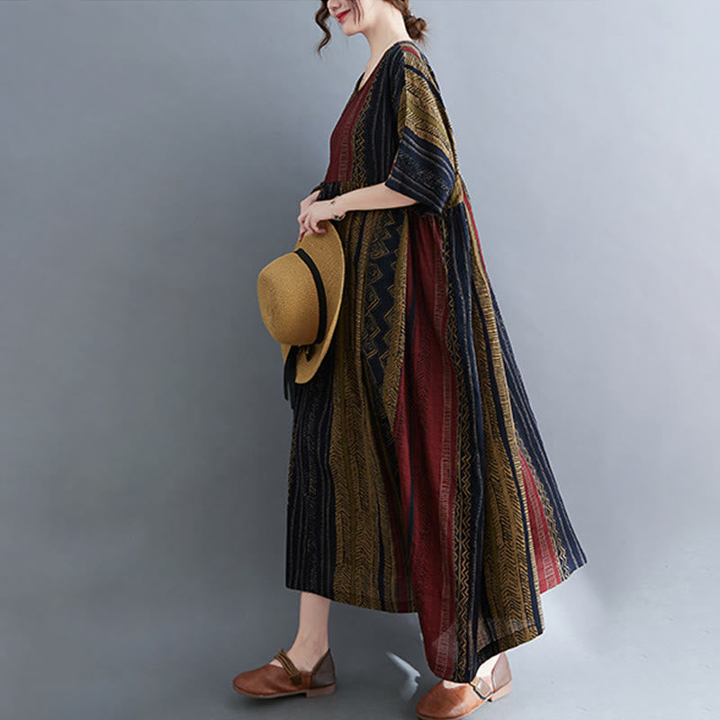 Sukienka midi z krótkim rękawem i kieszeniami w stylu Buddha Stones i geometrią - image 17