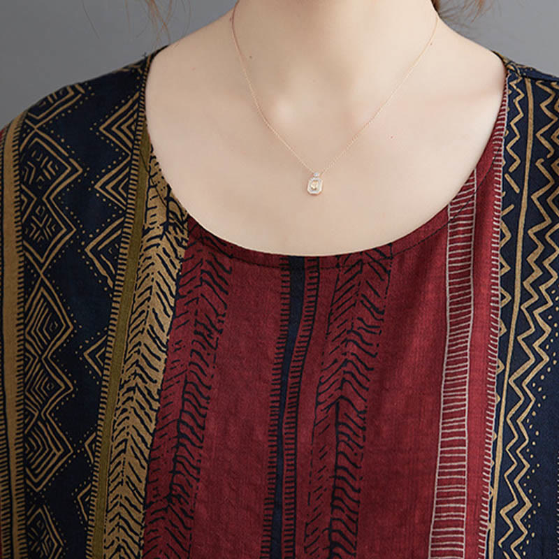 Sukienka midi z krótkim rękawem i kieszeniami w stylu Buddha Stones i geometrią - image 4