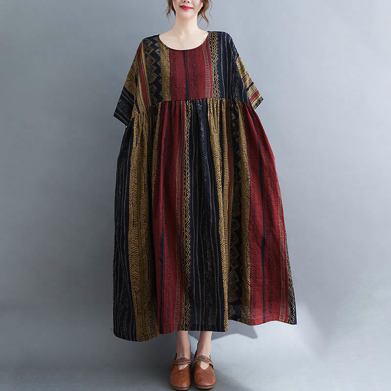 Sukienka midi z krótkim rękawem i kieszeniami w stylu Buddha Stones i geometrią - Ciemny Khaki - F (pasuje do rozmiarów US4-14; UK/AU8-18; EU36-46) - image 1