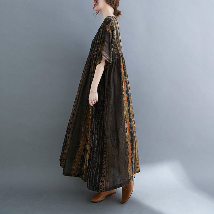 Sukienka midi z krótkim rękawem i kieszeniami w stylu Buddha Stones i geometrią - image 20