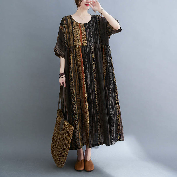 Sukienka midi z krótkim rękawem i kieszeniami w stylu Buddha Stones i geometrią - image 19