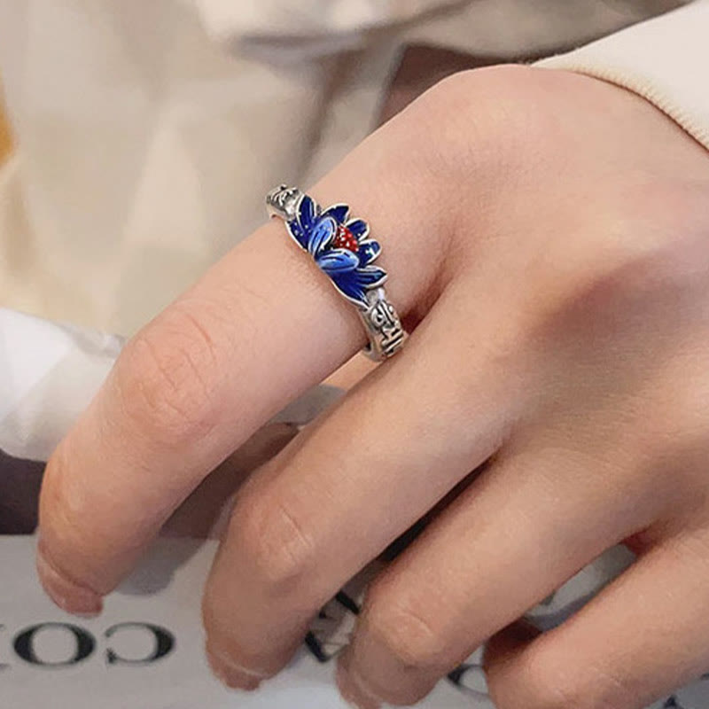 Pierścionek z Buddha Stones ze srebra próby 925 Om Mani Padme Hum Lotus Relief Peace - image 3