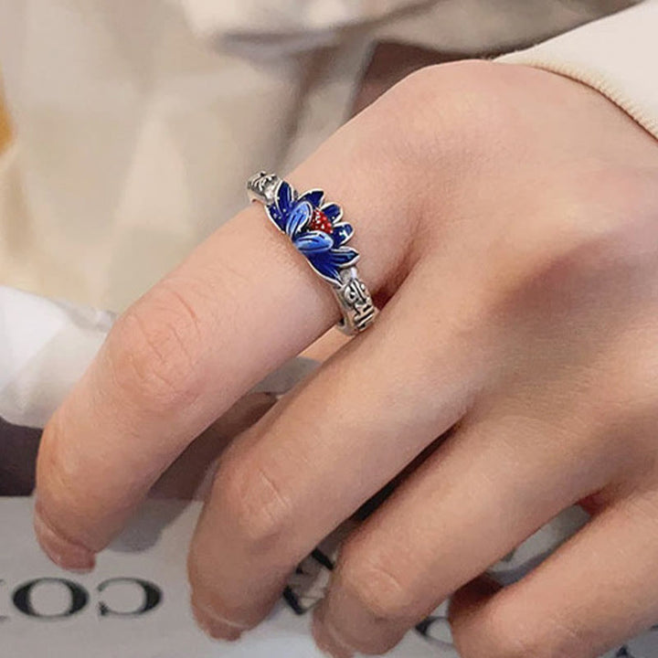 Pierścionek z Buddha Stones ze srebra próby 925 Om Mani Padme Hum Lotus Relief Peace - image 3