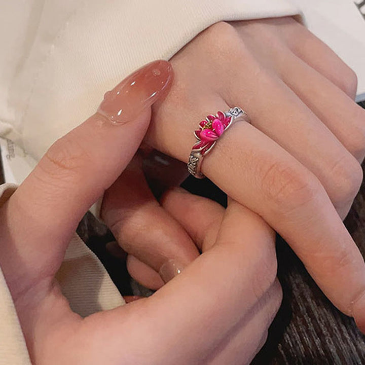 Pierścionek z Buddha Stones ze srebra próby 925 Om Mani Padme Hum Lotus Relief Peace - image 11