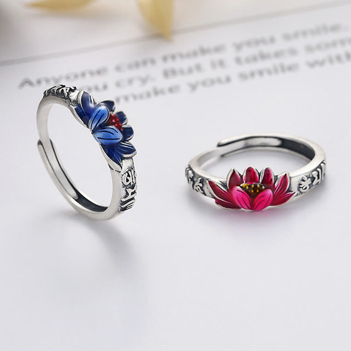 Pierścionek z Buddha Stones ze srebra próby 925 Om Mani Padme Hum Lotus Relief Peace - image 0