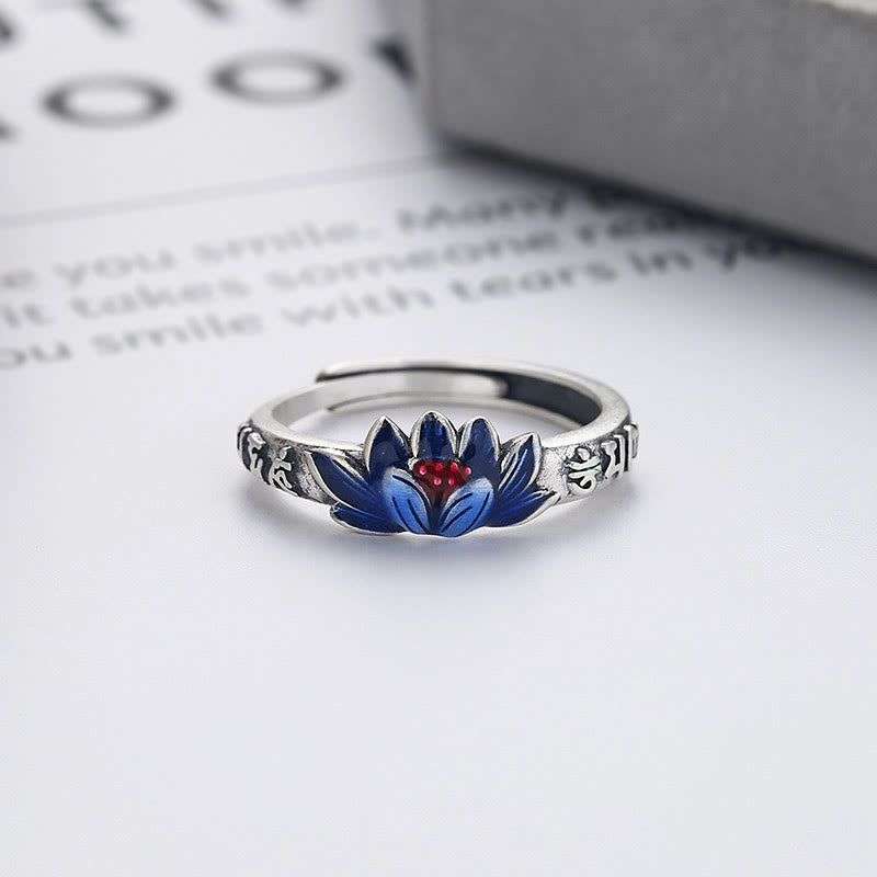 Pierścionek z Buddha Stones ze srebra próby 925 Om Mani Padme Hum Lotus Relief Peace - image 2