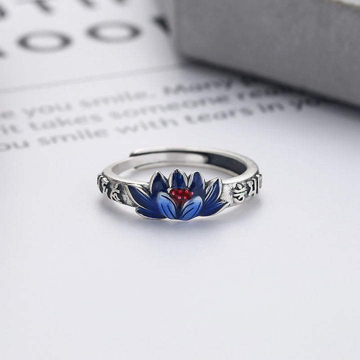 Pierścionek z Buddha Stones ze srebra próby 925 Om Mani Padme Hum Lotus Relief Peace - image 2