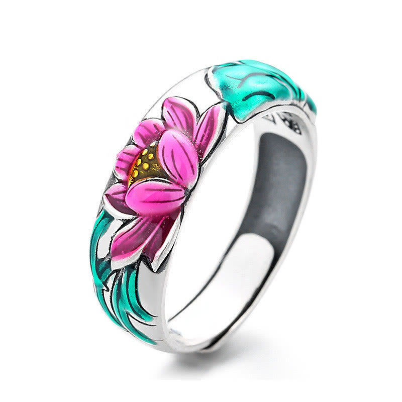 Pierścionek oświecenia Buddha Stones 925 Sterling Silver Lotus Flower Heart Sutra - image 8