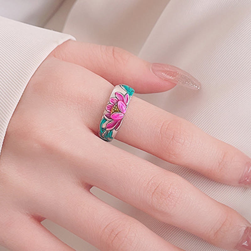 Pierścionek oświecenia Buddha Stones 925 Sterling Silver Lotus Flower Heart Sutra - image 9