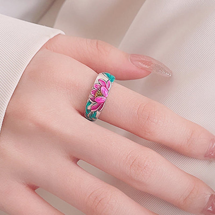 Pierścionek oświecenia Buddha Stones 925 Sterling Silver Lotus Flower Heart Sutra - image 9