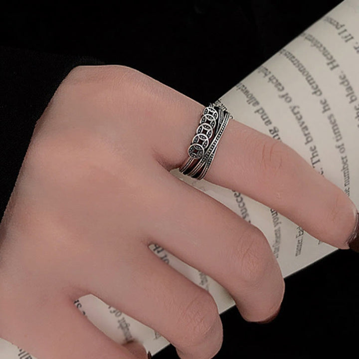 Buddha Stones 925 Srebro Miedziane Monety Bogactwo Błogosławieństwo Regulowany Pierścień - image 9