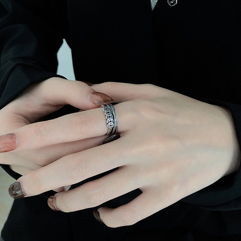 Buddha Stones 925 Srebro Miedziane Monety Bogactwo Błogosławieństwo Regulowany Pierścień - image 4