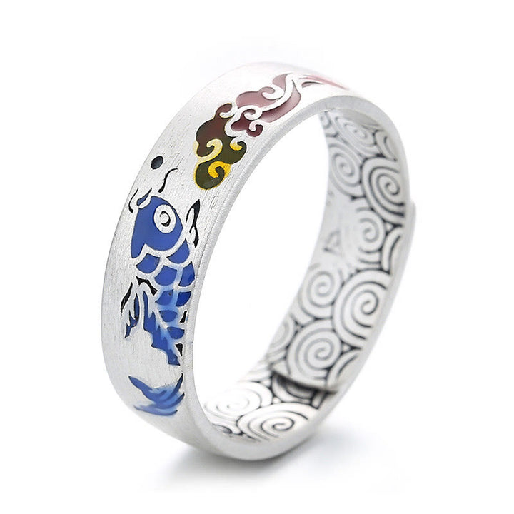Buddha Stones 925 ze srebra próby 925, szczęśliwa ryba Koi, pomyślne chmury, bogactwo