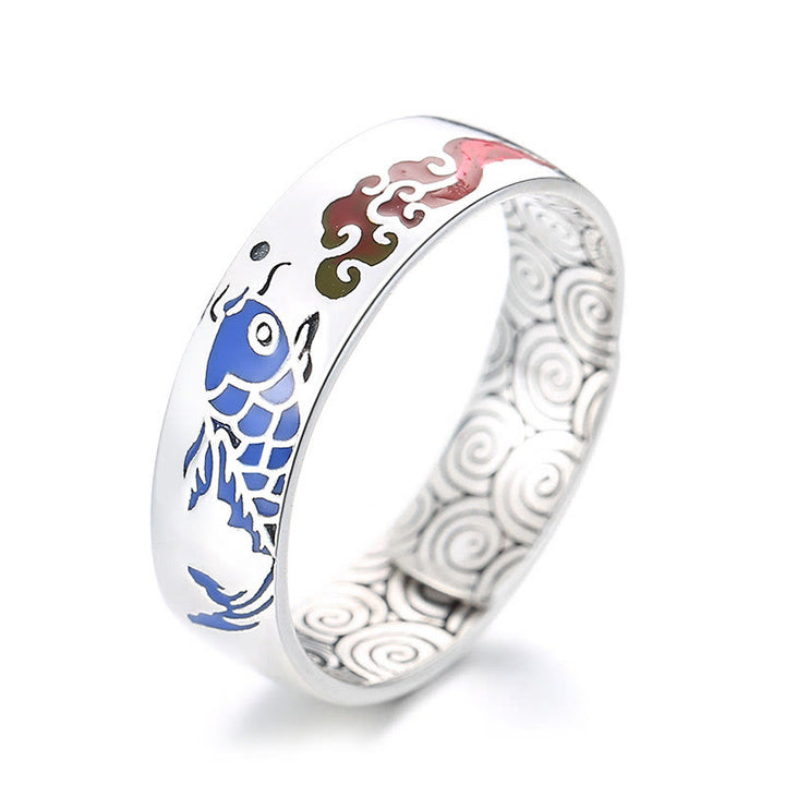 Buddha Stones 925 ze srebra próby 925, szczęśliwa ryba Koi, pomyślne chmury, bogactwo