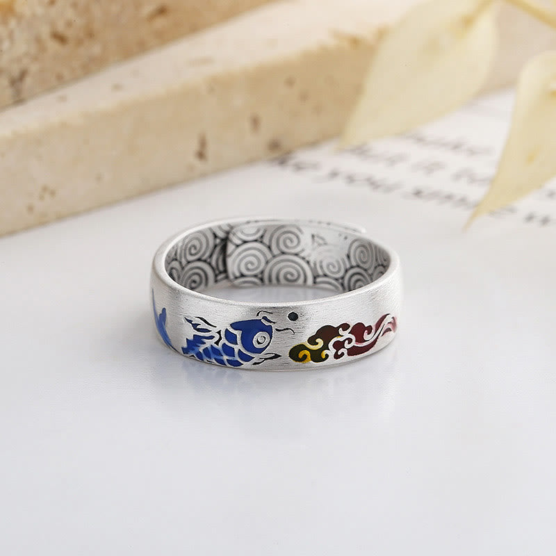 Buddha Stones 925 ze srebra próby 925, szczęśliwa ryba Koi, pomyślne chmury, bogactwo