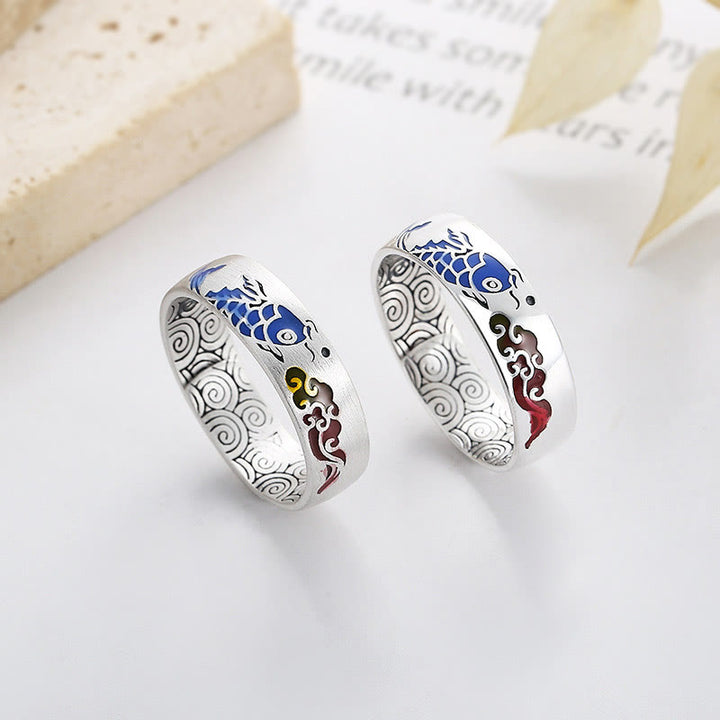 Buddha Stones 925 ze srebra próby 925, szczęśliwa ryba Koi, pomyślne chmury, bogactwo