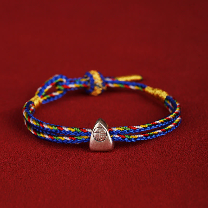 Buddha Stones 925 Srebro Sterlingowe Fu Charakter Szczęście Wielokolorowa Lina Bransoletka Dla Dzieci Dorosłych