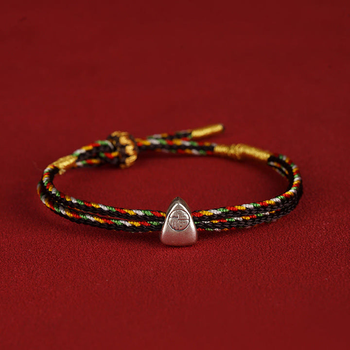 Buddha Stones 925 Srebro Sterlingowe Fu Charakter Szczęście Wielokolorowa Lina Bransoletka Dla Dzieci Dorosłych