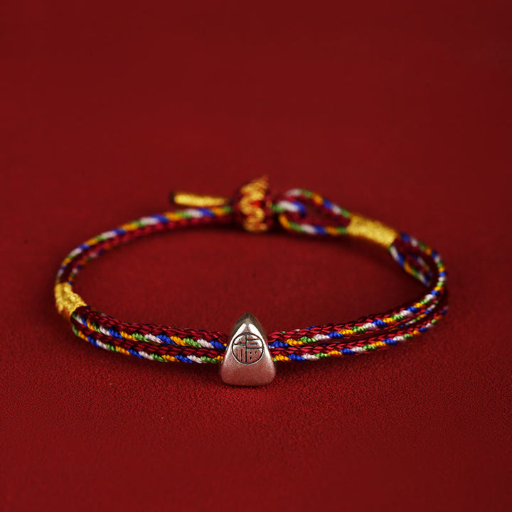 Buddha Stones 925 Srebro Sterlingowe Fu Charakter Szczęście Wielokolorowa Lina Bransoletka Dla Dzieci Dorosłych