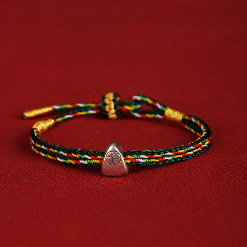 Buddha Stones 925 Srebro Sterlingowe Fu Charakter Szczęście Wielokolorowa Lina Bransoletka Dla Dzieci Dorosłych