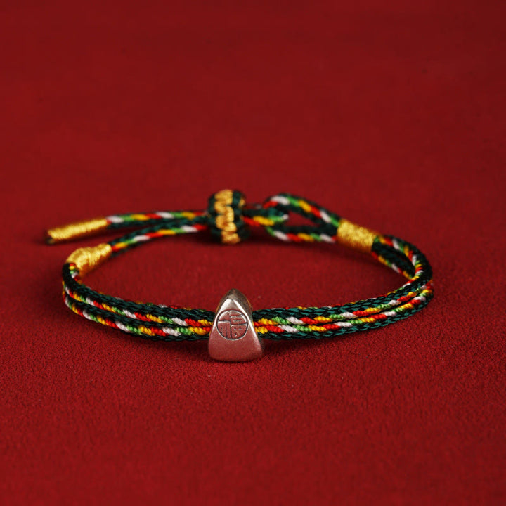 Buddha Stones 925 Srebro Sterlingowe Fu Charakter Szczęście Wielokolorowa Lina Bransoletka Dla Dzieci Dorosłych