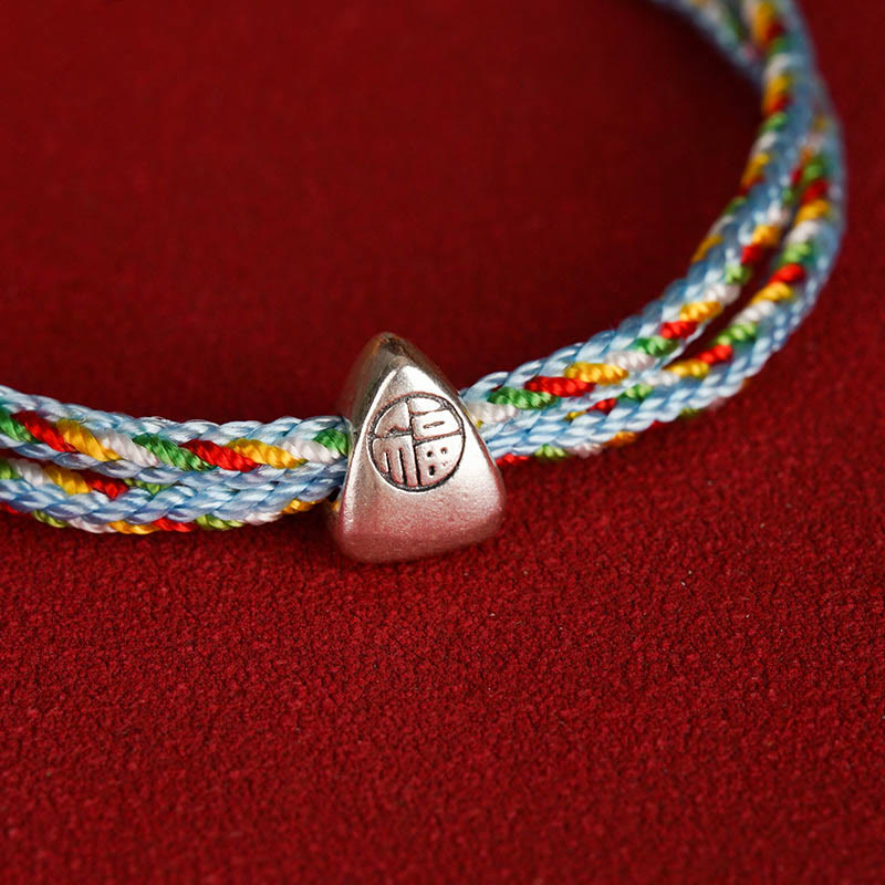 Buddha Stones 925 Srebro Sterlingowe Fu Charakter Szczęście Wielokolorowa Lina Bransoletka Dla Dzieci Dorosłych