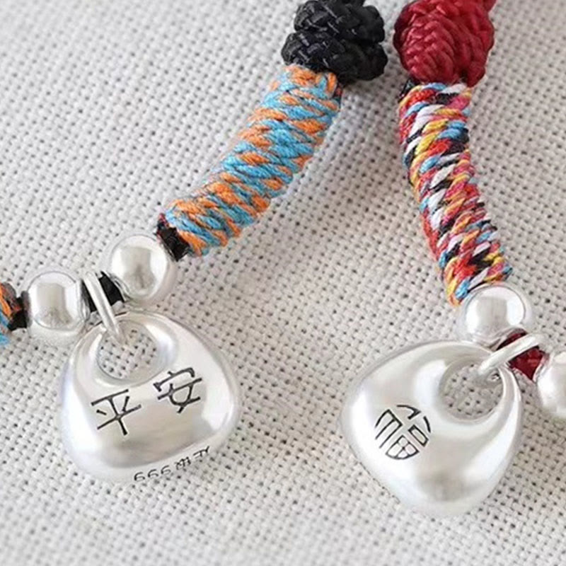 Bransoletka pleciona z Buddha Stones wykonana ręcznie ze srebra próby 925 Fu Character Safe And Well Luck
