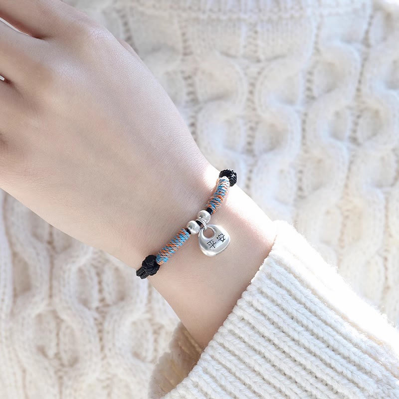 Bransoletka pleciona z Buddha Stones wykonana ręcznie ze srebra próby 925 Fu Character Safe And Well Luck - image 2