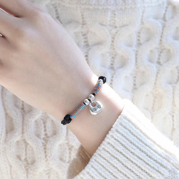 Bransoletka pleciona z Buddha Stones wykonana ręcznie ze srebra próby 925 Fu Character Safe And Well Luck - image 2