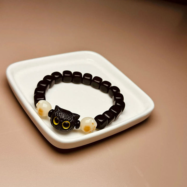Buddha Stones Hebanowe Słodki Kot Bodhi Nasiona Łapa Pazur Bransoletka Pokoju - image 7